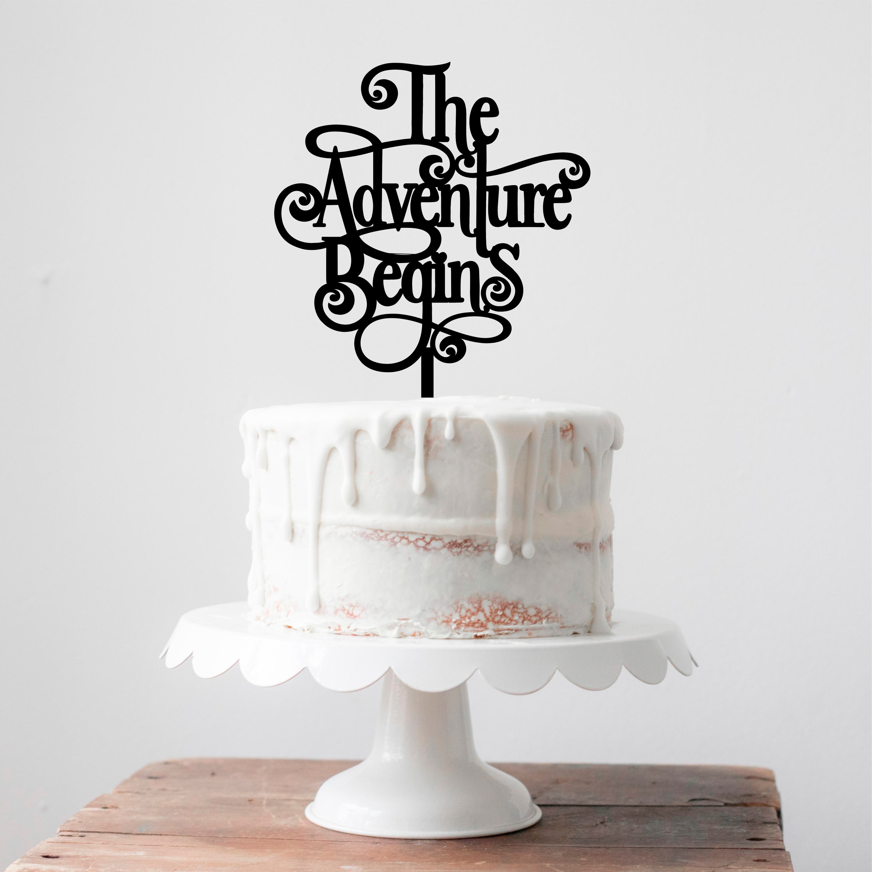 The Adventure Begins Cake Topper - Wood (MDF) or Acrylic - Wood Cake Topper - Acrylic Cake Topper - Wedding - Cake - Topper -