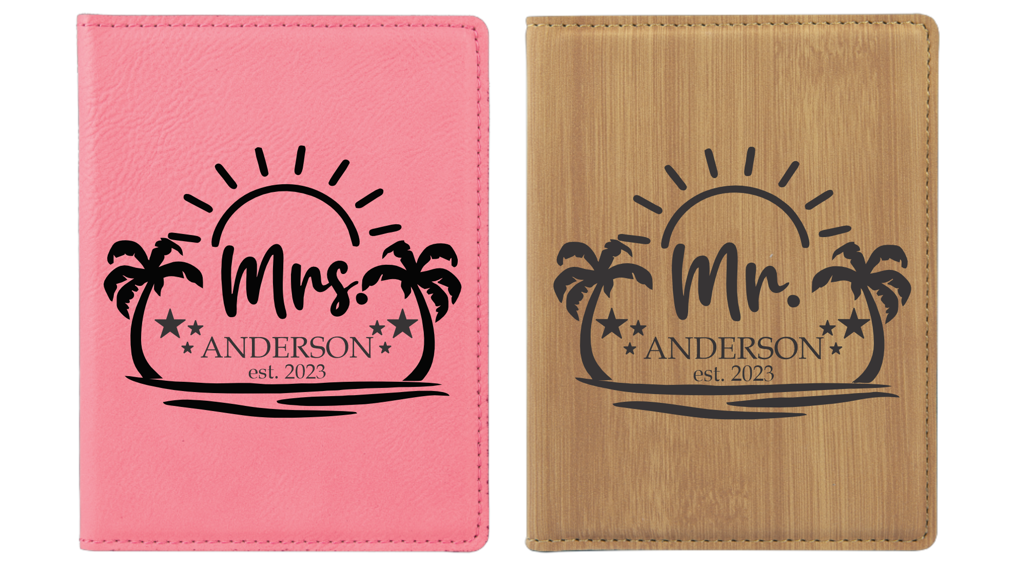 Mr. OR Mrs. Palm Trees Passport Cover - Laser Engraved - Passport Cover