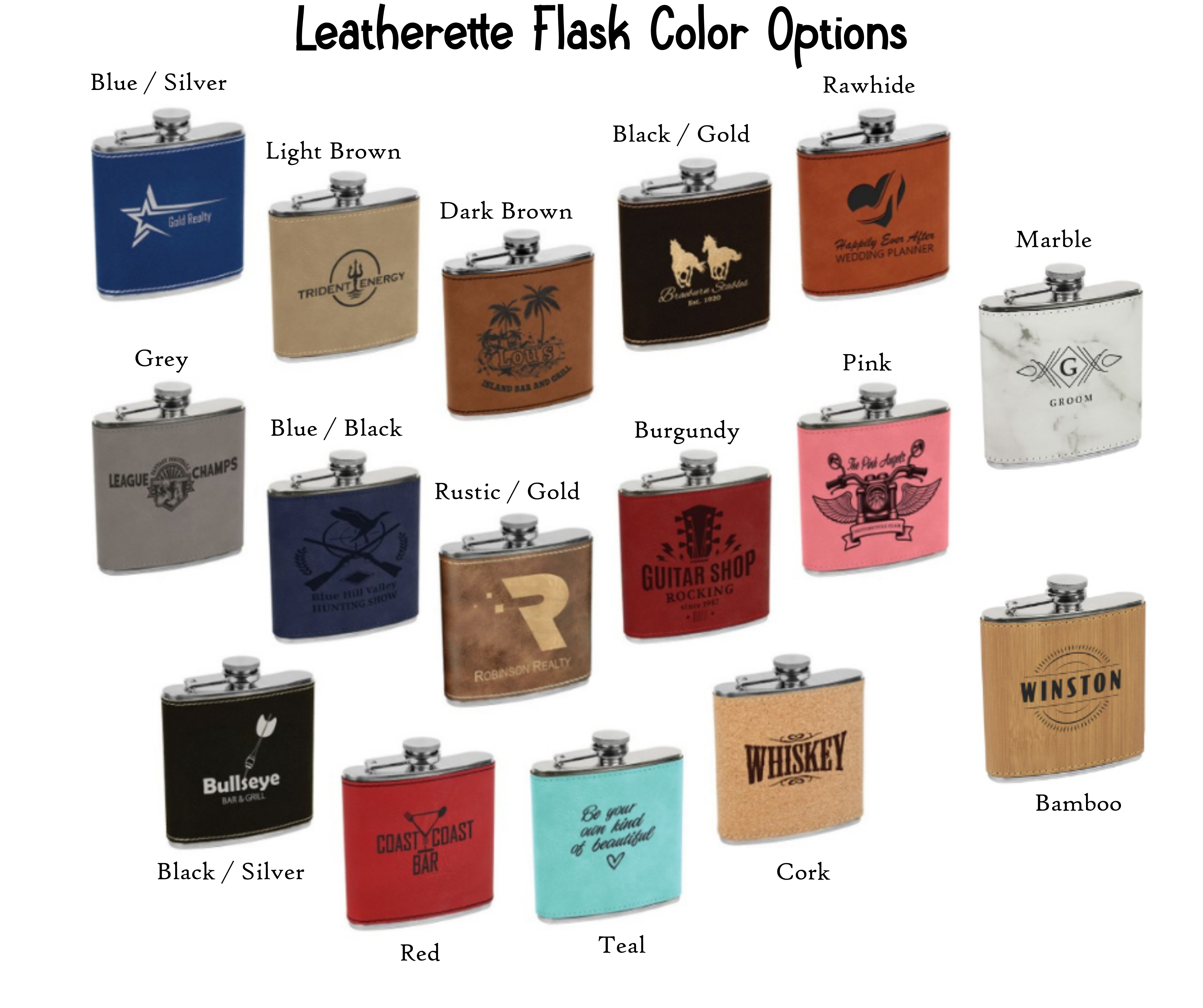 Name w/Initial Wedding Party Flask - Metal or Leatherette
