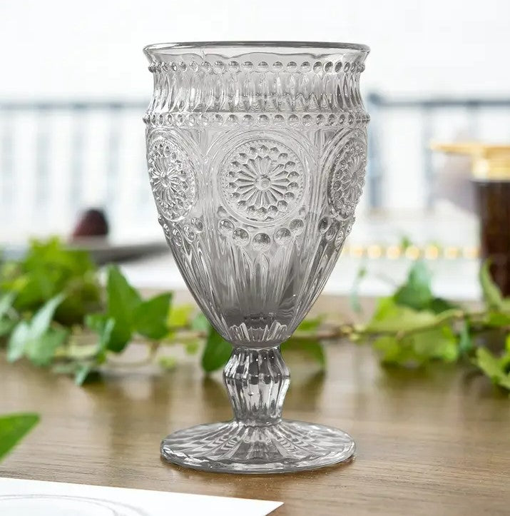 Vintage Style Pressed Glass Wine Goblet - MULTIPLE colors Available