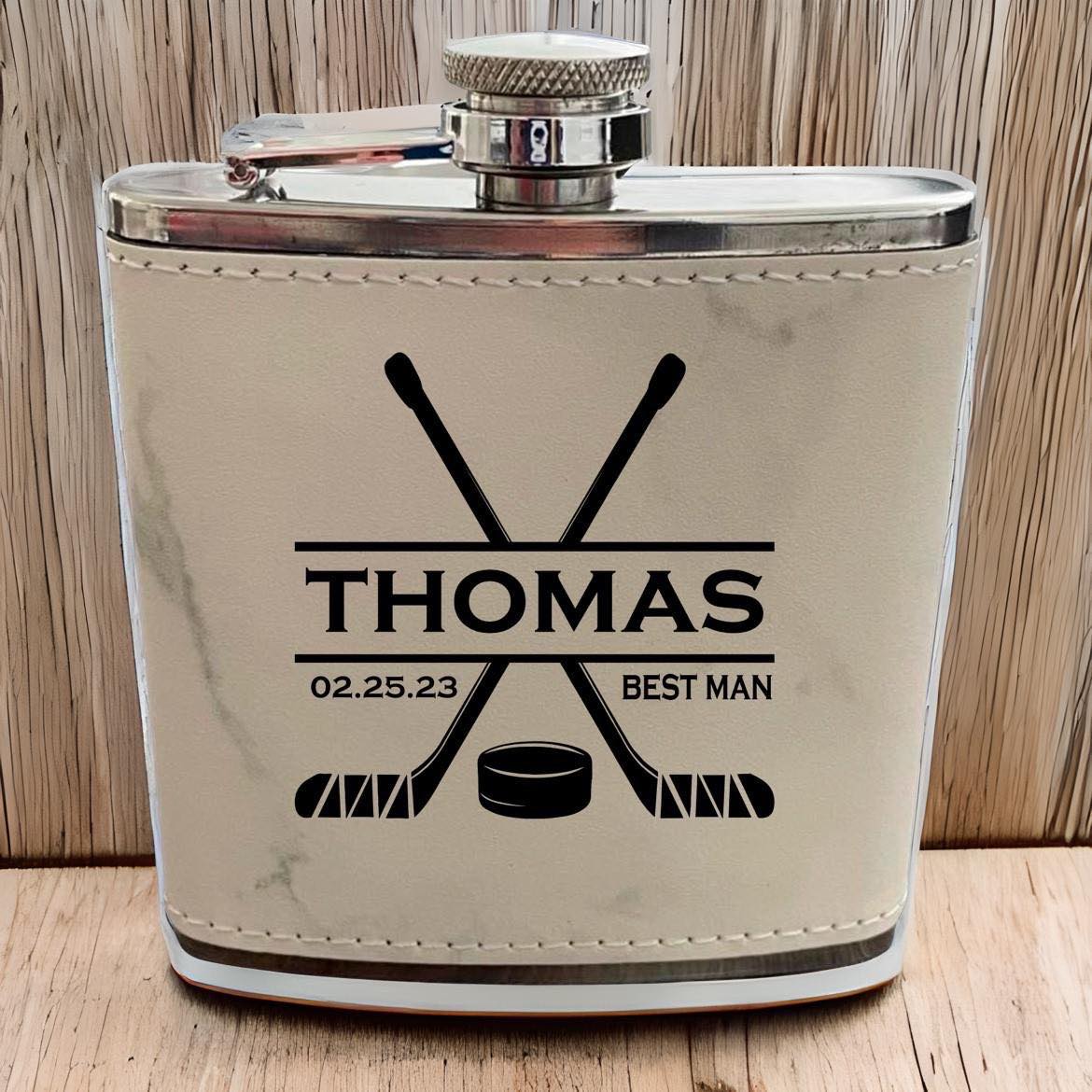 Hockey Wedding Party Flask - Metal or Leatherette